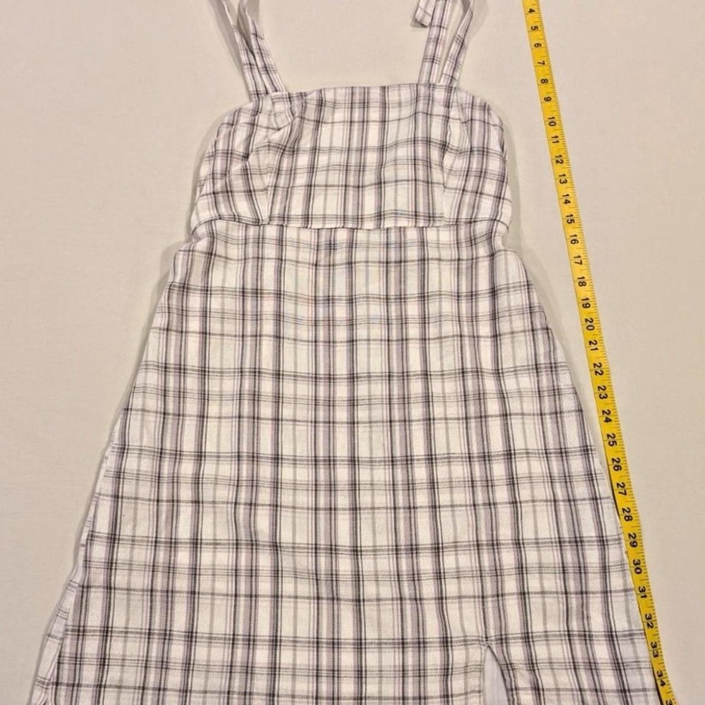 Hollister Plaid Tie Strap Mini Dress White Gray Taupe Cottagecore Medium BNWT